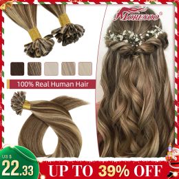 Extensions Moresoo Nails Tip Hair Extensions 100% Real Human Hair Brazilian Hair Machine Remy 50G 50S for Women Straight Utip Extensions