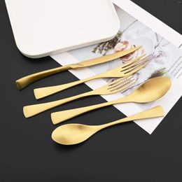 Dinnerware Sets 304 Stainless Steel 5Pcs Matte Gold Cutlery Set Flatware Steak Knife Dessert Fork Spoon Silverware Drop