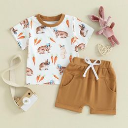 Clothing Sets Toddler Baby Boy Easter Outfit Carrot Print Short Sleeve T-Shirt With Elastic Waist Solid Shorts Set