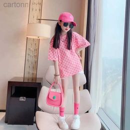 Girl's Dresses 1 Summer Girls Long T-shirt Dress Baby Bottom Casual Youth Children Princess Plaid Solid Colour Dress 6-12 Years 24323