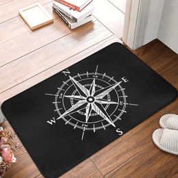 Bath Mats Vintage Nautical Compass Mat Anti-Slip Black Toilet Pad Quick Dry Kitchen Shower Door Floor Velvet Soft Bathroom Rug