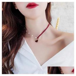 Pendant Necklaces Red Heart Pearl Simple Temperament Necklace Fashion Ladies Drop Delivery Jewelry Pendants Dhxw9