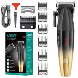 VGR Professional Metal Mens Hair Clipper CordCordless Haircut Machine Electric Beard Trimmer Barber Shop rechargeable 240315