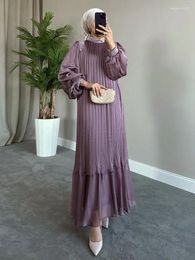 Ethnic Clothing Eid Long Dress Women Muslim Diamond Pearls Abaya Pleated Robe Belt Ramadan High Neck Party Dresses Kaftan Caftan Jalabiya