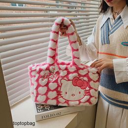 Designer Luxury fashion Shoulder bags 2023 Sweet Plush Pink Cartoon Cat Love Tote Bag for Female College Students Leisure Fashion Shoulder Bag