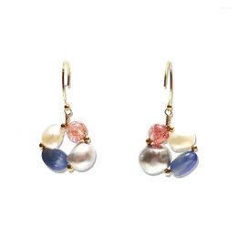 Dangle Earrings Lii Ji Kyanite Strawberry Quartz Baroque Pearl Delicate American 14K GF For Women Valentine's Day Birthday Gift