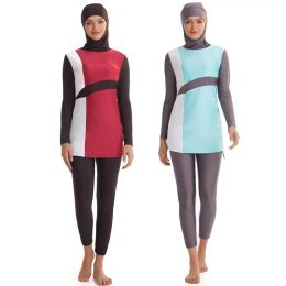 Swimwear Hijab Swimsuit New Burkini Long Sleeve Muslimah Bathing Suit Women Islamic Habit Femme Burkinis Patchwork Color Muslim