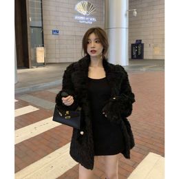 New Mid Length Winter Thickened Black Young and Environmentally Friendly Fur Womens Lamb Wool Suit Coat