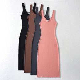 Casual Dresses Midi For Women 2024 Summer Elegant Bodycon Dress Knitted Vintage Clothes Beach Sundress Pink Brown