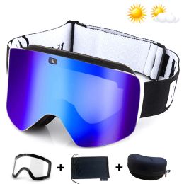 Goggles Ski Goggles with Magnetic Double Layer Clear Lens Skiing Antifog UV400 Snowboard Goggles Men Women Ski Glasses Eyewear Set