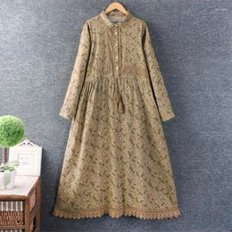 Casual Dresses Spring Sweet Lace Spliced Floral Dress Women Long Sleeve Midi XYF0220-5587