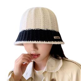 Korean Knitted Fisherman Hat Womens Autumn Winter Bucket Hat Cap Female Japanese Fashion Lady Acrylic Panama Hats for Women 240319