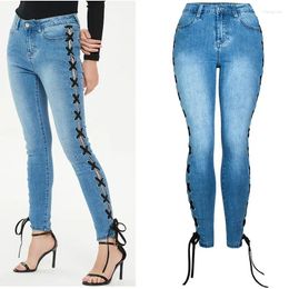 Women's Jeans Spring Autumn Cross Strap Slim Fit Sexy Skinny Lace Up Pencil Pants