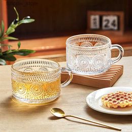 Wine Glasses 450ML Nordic Style Retro Embossed Transparent Glass Cups with Gold Phnom Penh Coffee Milk Cup Household Teacup Drinking Glasses L240323