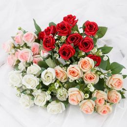 Decorative Flowers 10 Heads Artificial Bouquet White Red Rose Flower Wedding Decoration Fake For Party Home Decor Outdoor