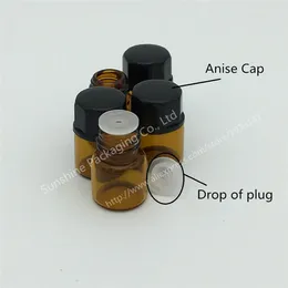 Storage Bottles 50pcs/lot Small Amber Essential Oil Bottle With Plastic Lid 1ml Glass Mini Brown Vials Container