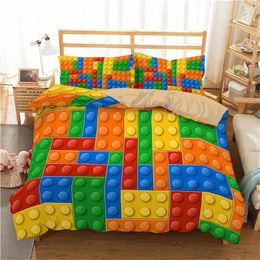 Bedding Sets Colourful Blocks Brick Toy Girl Kids Durex Quilt 3Pcs Twin King Full Size Duvet Cover Linen Set Bedspread 200x200 240x220