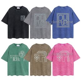 Mens Designer Rhu T-Shirt Vintage Retro Washed Shirt Luxury Brand T Shirts Womens Short Sleeve T shirt Summer Causal Tees Hip Hop Tops Shorts Clothes Various Colors-12