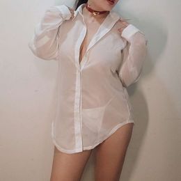 Large Size Pajamas, Summer Chiffon, Sexy Seductive, White Shirt, Women's Mid Length Transparent Pajama Skirt, Long Sleeved And Enlarged With Added Fat 432078