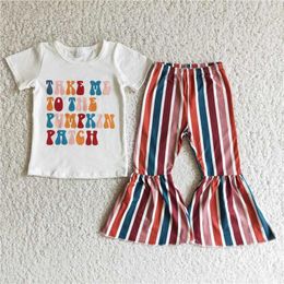 Clothing Sets Summer Kids Girl Letters Print Striped Bell Bottom Pants Wholesale Fashion Design Boutique Outfit