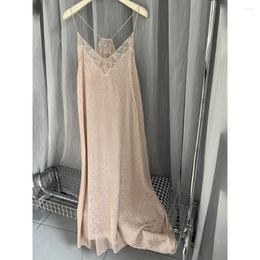 Party Dresses Aich Mirror Pink Leopard Graphic Print Women Dress Summer V-Neck Sleeveless Lace Lady Slip Long Skirt Casual Classic Femme
