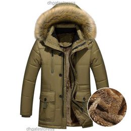 Mens Down Parkas Mens Overcoat Thick Warm Parka Men Fleece Fur Hood Winter Jacket Coat Military Cargo Medium-long