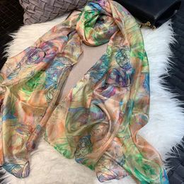 Ladies Green 100% Silk Scarf Shawl Winter Rose Design Women Pure Silk Scarves Wraps Fashion Beach Shawl Cover Ups Pink Scarf 240312