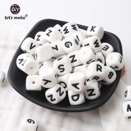 Lets Make 500pcs Alphabet Letters 12mm Food Grade Silicone DIY Teething Necklace 26 Letters BPA Free Silicone Teether Beads 240308