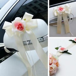 Decorative Flowers Wedding Car Front Flower Decoration Artificial Plate Ribbon Bows Set For Door Handle Supplies Ch