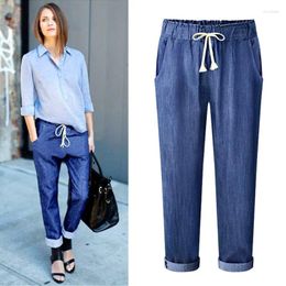 Women's Jeans Summer Lace Up Elastic Waist Plus Size Harem Pants Women Ankle Length Casual Loose Big Capri 5xl 6xl