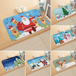 Carpets Merry Christmas Carpet Floor Mat Doormat Cute Cartoon Santa Claus Elk Snowman Decoration Non-Slip Flannel