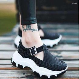 Casual Shoes 2024 Thick Bottom Large Size Sports Women's Belt Buckle Hollow Colour Matching Single Trend