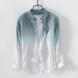 Men's Casual Shirts Long Sleeved Mens Blouses Tops Hanging Dyed Gradient Shirt Cool Thin Breathable Lapel Collar Blouse Spring Fall Cardigan