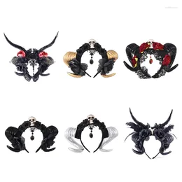 Hair Clips Simulation Sheep Horn DIY Cosplay Hoop Artificial Ox With Flower Feather Decor Carnival Halloween Materials