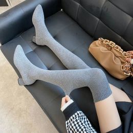 Boots Elastic Above Over The Knee Pointed Toe Shoes for Women Ladies Boots Sock Thigh High Footwear Middle Heel Sale Trend 2023 Hot