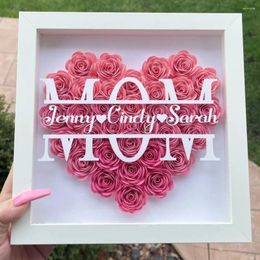 Party Supplies Custom Name Mother's Day Gift Heart Shadowbox Frame Flower Shadow Box With Kids For MoM Birthday Gifts