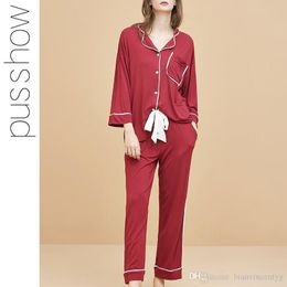 2020 Home Service Female Modal Pyjamas Suit European and American Women's Spring and Summer Autumn sleeved Pyjamas 006