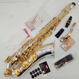 Tenor New Brand model T-WO37 Nickel Plated Gold Key Sax Professional Mouthpiece Patches Pads Reeds Bend Neck With Case