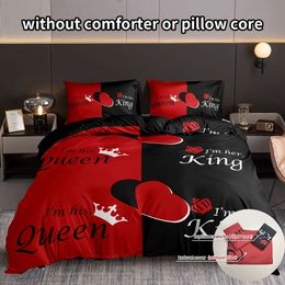 3pcs Set (1*duvet Cover + 2*pillowcase, Without Core), Fashion Queen King Crown Print Bedding Set, Soft Comfortable and Breathable Duvet Cover, for Bedroom,