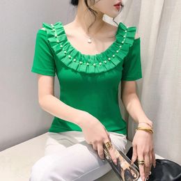 Women's T Shirts Vintage Off Shoulder T-Shirt Women Summer Short Sleeve Casual Tees Slim Fit Tops European Clothes