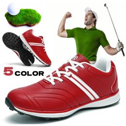 Shoes Professional Men's Spikeless Golf Shoes, Leather Waterproof and Anti Slip Outdoor Golf Training Shoes