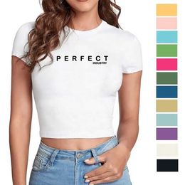 2023 Summer Custom Womens T-shirts Short Sleeve Crew Neck 100% Cotton Basic Tee Blank White Plain Crop Top t Shirt for Women