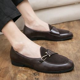 Casual Shoes Spring Suede Leather Men Loafers Shallow Mouthed Pointed Toe Dress Gentleman's Stylish Slip-On Wedding Driving