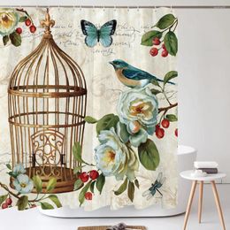 Shower Curtains Bathroom Retro Flower-and-bird Style Curtain European Art Polyester Fabric 180 180CM With Hooks