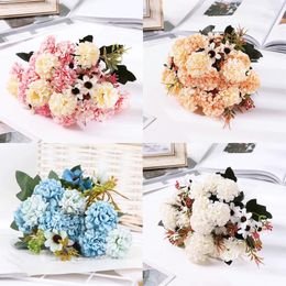 Decorative Flowers 1 Bouquet 10 Heads Hydrangea Silk Flower Artificial Holding Fake Luxury Wedding Home Decoration