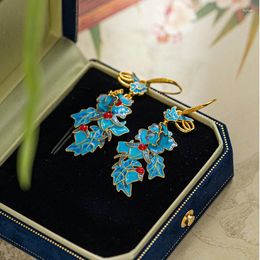 Dangle Earrings Chinese Style Personalised Floral Enamel Craftsmanship Peach Blossom Blossoming Women Retro Temperament Jewellery Gift