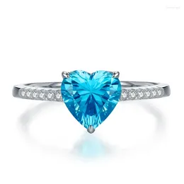 Cluster Rings S925 Silver Ring Heart Shaped 8 High Carbon Zircon Sea Blue Treasure Versatile Bracelet