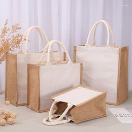 Shopping Bags Blank Burlap Jute Tote With Handles Wedding Bridesmaid Gift Embroidery DIY Art Crafts