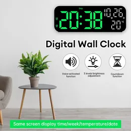 Wall Clocks Digital LED Clock Temperature And Date Week Display Voice Control Table 12/24H Electronic Alarm Desktop Decor