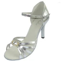 Dance Shoes Elisha Customizable Heel Women's Salsa Latin Ballroom Open Toe Silver With Rhinestone Buckles